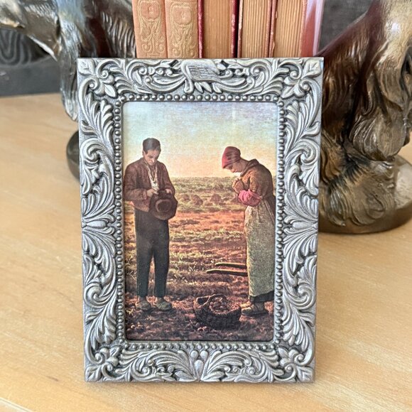 Vintage Pewter Framed Picture of The Angelus - Picture 4 of 8